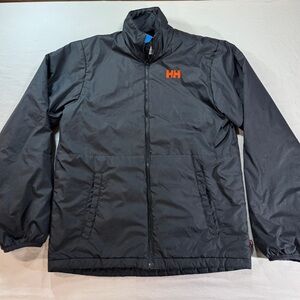 Helly Hansen Jacket Mens Medium Full Zip Black Logo Primaloft Insulated Outdoor